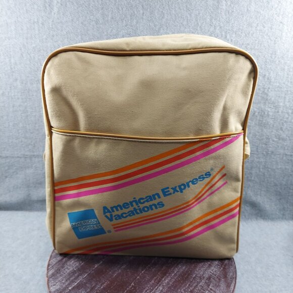 American Express Vintage Travel Bag With Retro Stripe Design READ Small Spot - Picture 1 of 15